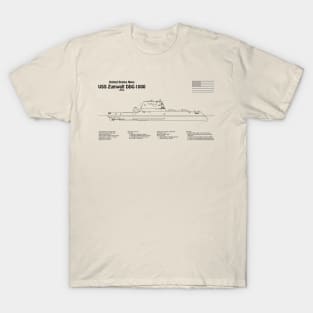 USS Zumwalt DDG-1000 Destroyer ship plans - SDpng T-Shirt